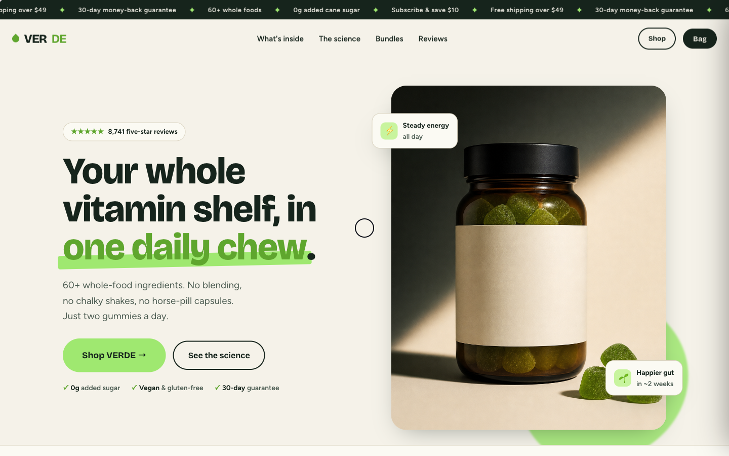 Store style — supplements, clean and clinical