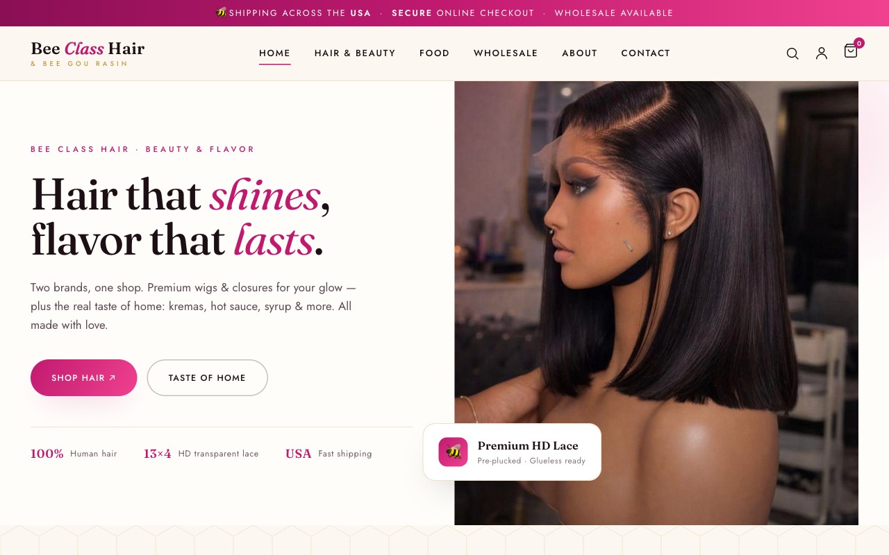 Hair and beauty boutique store — wigs and closures hero