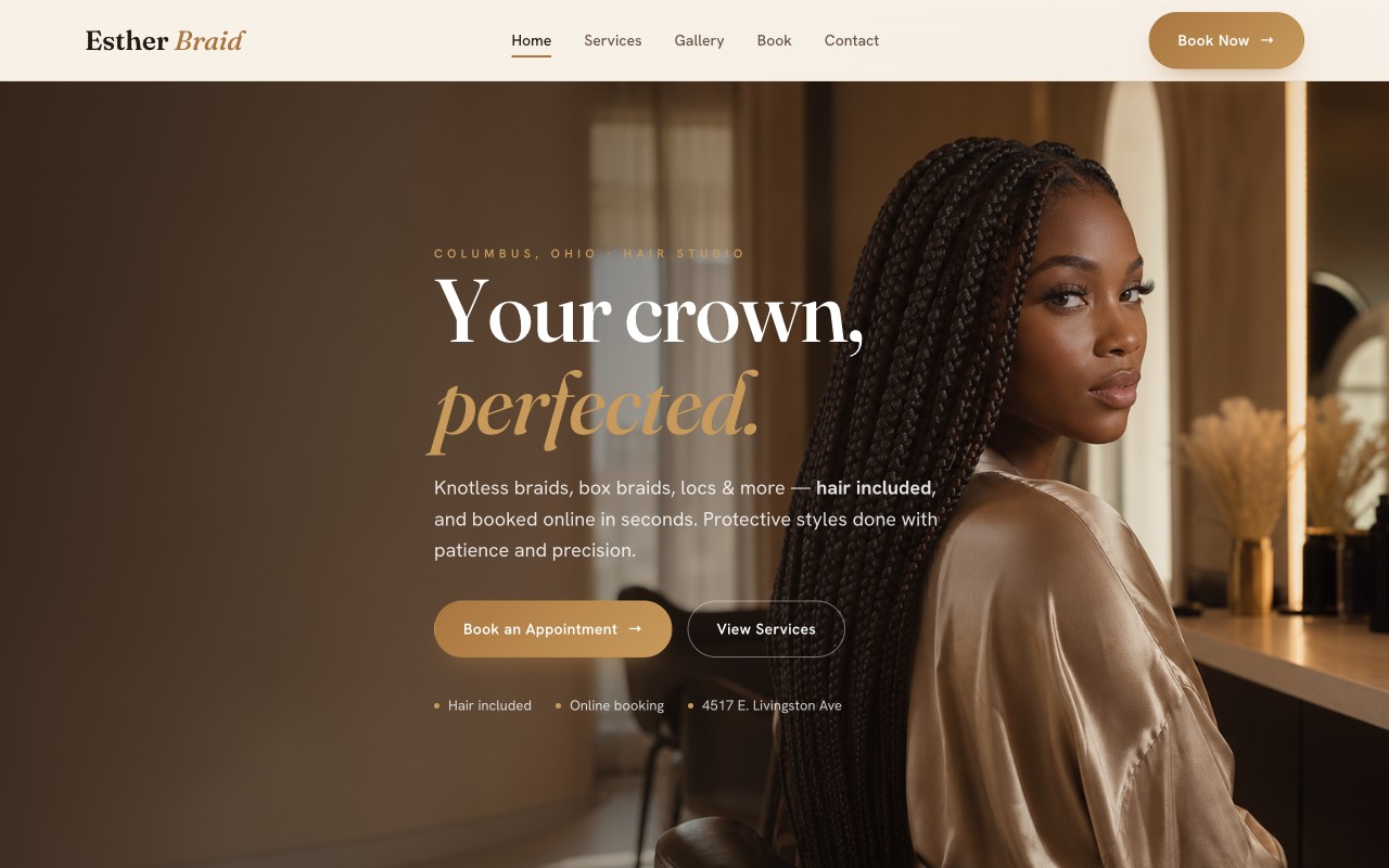 Live braiding salon website built by Bldscale