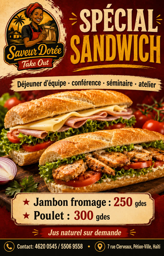 Takeout sandwich promo flyer