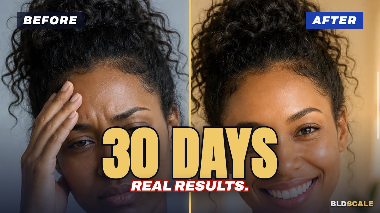Before-and-after transformation YouTube thumbnail designed by Bldscale — 30 Days Real Results